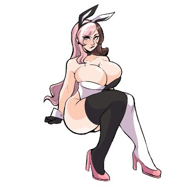 rwby, neo (rwby), bluueygooey, 1girls, bare thighs, beauty mark, breasts, brown eyes, brown hair, bunny ears, bunny girl, bunnysuit, cleavage, crossed legs, curvy