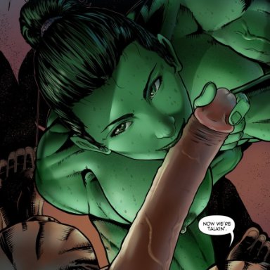 hulk (series), marvel, marvel comics, jennifer walters, luke cage, she-hulk, mbahndolo, 1boy, 1girls, abs, areolae, barefoot, biceps, big breasts, big penis