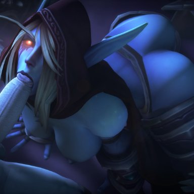 blizzard entertainment, warcraft, world of warcraft, high elf, sylvanas windrunner, bombowykurczak, all fours, areola, armor, ass, big breasts, breasts, duo, elf, female