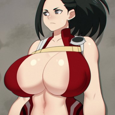 my hero academia, momo yaoyorozu, foxicube, 1girls, black eyes, black hair, breasts, cleavage, female, female only, large breasts, solo, hi res