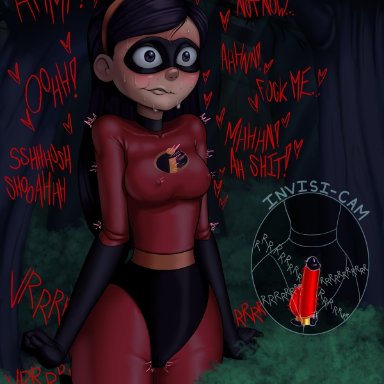 pixar, the incredibles, violet parr, mightycock, 1girls, accidental circumstance, blush, breedable, buttplug, dildo, erect nipples, female, female only, light-skinned female, light skin