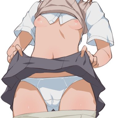 to aru kagaku no railgun, to aru majutsu no index, misaka mikoto, morisobo, 1girls, ass visible through thighs, blush, breasts, brown hair, brown shorts, brown sweater vest, cameltoe, clothes lift, clothes pull, cowboy shot