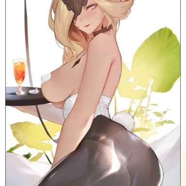 genshin impact, signora (genshin impact), hu dako, ass, breasts, looking back, wine, tagme