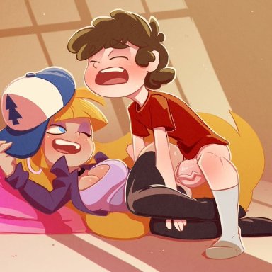 gravity falls, dipper pines, pacifica northwest, bigdad, hagfish, big breasts, big penis, socks, thighhighs, vaginal penetration, wearing others clothes, wink