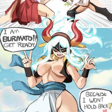 my hero academia, one piece, burnin (my hero academia), moe kamiji, yamato (one piece), rakeemspoon, 2girls, arm around shoulders, ass, bikini, black bikini, breast size difference, breasts, female, female only