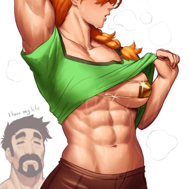 minecraft, alex (minecraft), steve (minecraft), sotcho, abs, bra, female focus, muscular female