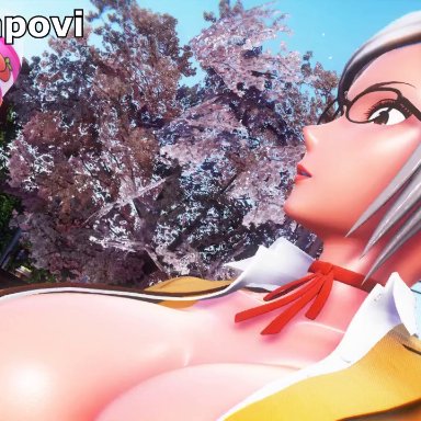 prison school, shiraki meiko, imbapovi, 1female, 1girl, 1girls, areola, ass expansion, breast expansion, breasts, bun, cleavage, clothed, female, female only