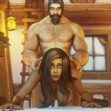 blizzard entertainment, warcraft, world of warcraft, human (warcraft), human (world of warcraft), phonicbot, 1male, athletic female, dark-skinned female, dark skin, doggy, doggy style, doggystyle, female, human