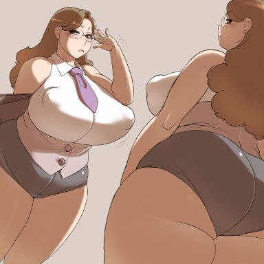 doomcomic, penguindou, 1girls, ass, ass focus, back, back view, bbw, big ass, big breasts, bottomwear, breasts, brown eyes, brown hair, chubby