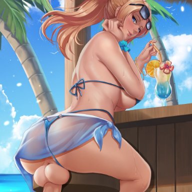 metroid, nintendo, samus aran, exlic, 1futa, ass, balls, bikini, bikini bottom aside, blue eyes, breasts, futanari, hips, huge ass, huge balls