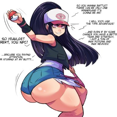 nintendo, pokemon, pokemon bw, hilda (pokemon) (cosplay), original character, pinkkoffin, 1girls, ass, ass focus, ass shot, back, back view, beauty mark, booty shorts, bubble butt