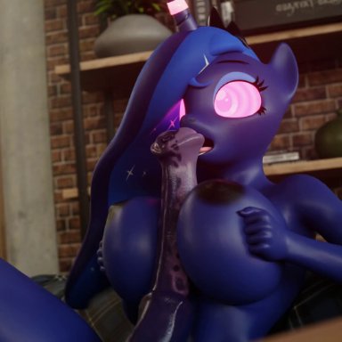 friendship is magic, hasbro, my little pony, princess luna (mlp), erostud, 1futa, anthro, athletic futanari, autofellatio, fellatio, futa only, futanari, herm, hypnosis, intersex