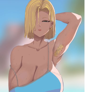 dragon ball super, dragon ball z, android 18, yitiaomiao, 1girls, armpit hair, armpits, big breasts, blowjob, breasts, busty, cleavage, curvaceous, curves, curvy