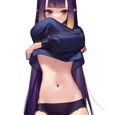 hololive, hololive english, hololive myth, ninomae ina'nis, smilesmile1312, 1girls, bare legs, bare midriff, bare thighs, belly, belly button, elf ears, female, female focus, female only