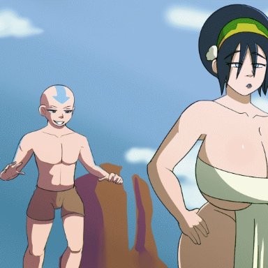 avatar the last airbender, nickelodeon, aang, toph bei fong, scrabble007, anus, ass, big ass, big breasts, black hair, blind, breasts, busty, caught, caught in the act