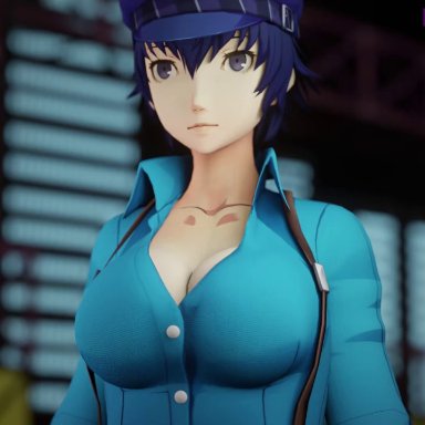 persona, persona 4, shirogane naoto, magmallow, 1female, 1girl, 1girls, big breasts, button pop, buttons, female, large breasts, pale-skinned female, popping buttons, shirt