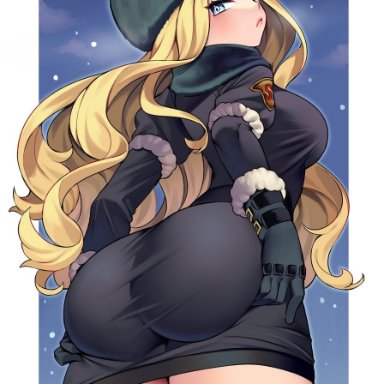 capcom, street fighter, kolin, 1girls, ass, ass focus, big ass, big breasts, black thighhighs, blonde hair, blue eyes, breasts, dat ass, female, female only