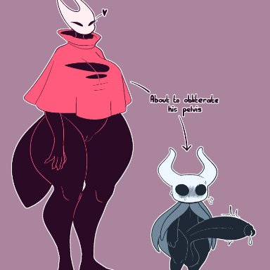 hollow knight, hornet (hollow knight), protagonist (hollow knight), welwraith, 1boy, 1girls, big balls, big breasts, big butt, big dom small sub, big penis, blush, breasts, brother and sister, cloak