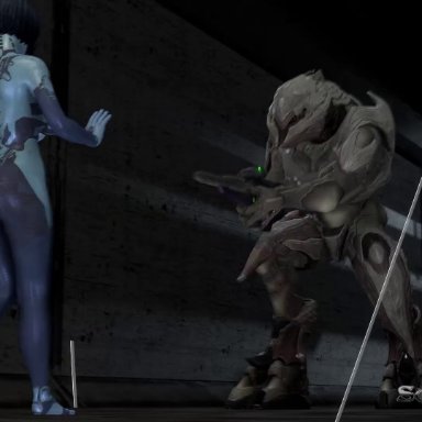 halo (series), cortana, elite (halo), kig-yar, sangheili, scavengersfm, 1girls, 2boys, alien, anal, big ass, big breasts, bubble butt, cowgirl position, double penetration