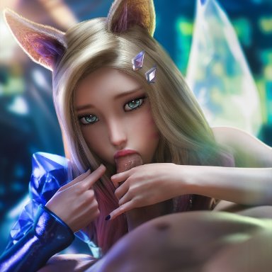 k/da series, league of legends, riot games, ahri, k/da ahri, vastaya, therealzoh, 9 tails, alternate costume, alternate hair color, alternate hairstyle, animal ear fluff, animal ears, animal girl, blonde hair