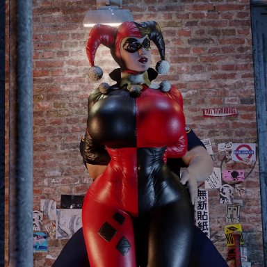 batman (series), dc, dc comics, harley quinn, harley quinn (classic), dreamhawk, sfmdh, 1boy, 1girls, ass, big ass, big breasts, big butt, big hips, bouncing breasts