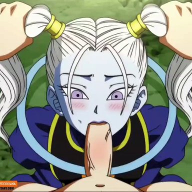 dragon ball, dragon ball super, shounen jump, marcarita, foxybulma, blush, fellatio, female, female focus, hair grab, hetero, irrumatio, male, male/female, muscle