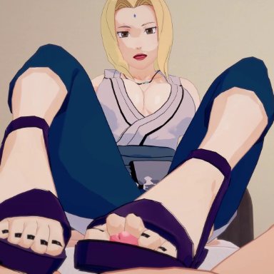 naruto, tsunade, bazett, 1boy, 1girls, black toenails, cum, cum on feet, cum on shoes, footjob, nail polish, open toe shoes, sandals, shoejob, shoes