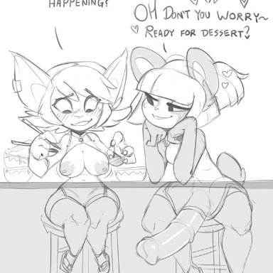 nuwa nightstone, yordle, 1futa, 1girls, anthro, anthro only, bare breasts, big penis, breasts, equine penis, food, furry, furry only, futanari, garter straps