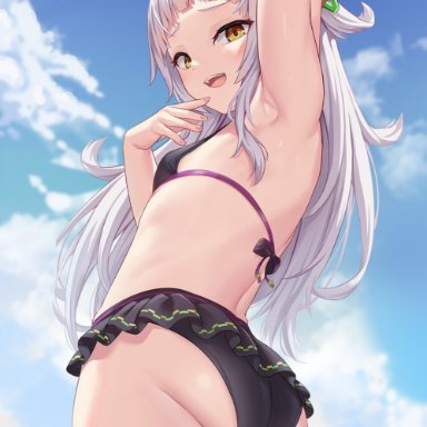 hololive, murasaki shion, mesugaki, shimokirin, almost naked, armpit fetish, armpits, asking for it, ass, ass cleavage, ass focus, bare back, bare shoulders, beach, big ass