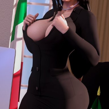 final fantasy, final fantasy vii, final fantasy vii remake, square enix, tifa lockhart, sampples, big breasts, glasses, italian flag, pearl necklace, suit, thick thighs, wide hips, 3d, italian senate hack