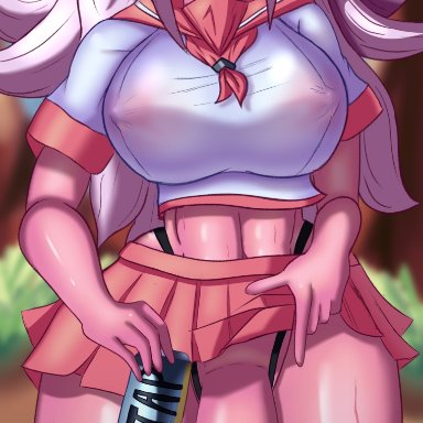 dragon ball, dragon ball fighterz, dragon ball z, android 21, acceptabledumbass, 1futa, alternate costume, alternate outfit, astolfo monster cosplay (meme), balls, big breasts, big hips, big penis, black sclera, blush