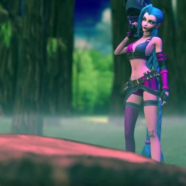 arcane, league of legends, jinx (league of legends), chalk (artist), futa only, futanari, large penis, partially clothed, 3d, animated, tagme, video