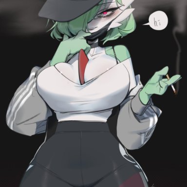 pokemon, gardevoir, pok&#233;mon (species), yuio, big breasts, breasts, eye bags, female, green hair, heart, looking at viewer, speaking to viewer, talking to viewer, tall female, tagme