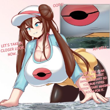 rosa (pokemon), artist request, 1girl, 1girls, big ass, big boobs, big breasts, big tits, blush, blushing, boobs, breasts, breasts bigger than building, breasts bigger than city, breasts bigger than head