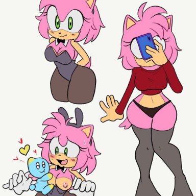 sega, sonic (series), sonic the hedgehog (series), amy rose, chao (sonic), pepamintop, bunnysuit, furry, nipples, pink fur, pink hair, stockings, tagme