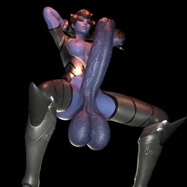 overwatch, widowmaker, 1futa, floppy cock, futa only, futanari, hanging balls, hanging penis, legs spread, saggy balls, solo, solo futa, tease, teasing, teasing viewer