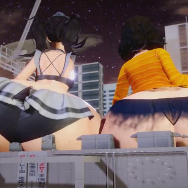 atlus, persona, persona 5, sadayo kawakami, shadow (persona), prevence, 2girls, ass, ass to ass, black hair, bottom heavy, bouncing ass, duo, duo focus, female focus