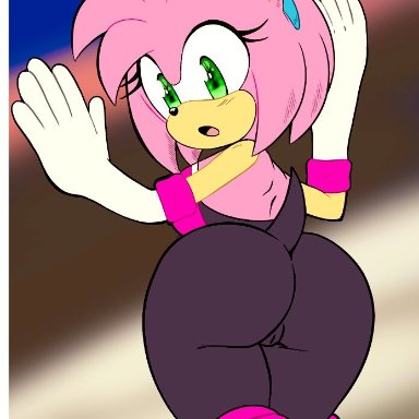 sonic (series), sonic the hedgehog (series), amy rose, rouge the bat, rouge the bat (cosplay), pepamintop, blue headband, green eyes, hedgehog, pink fur, pink hair