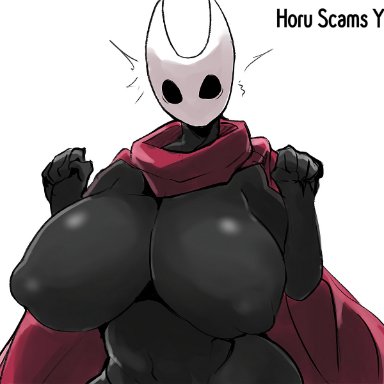 hollow knight, team cherry, hornet (hollow knight), horu, 1girls, anthro, arthropod, big breasts, black body, black eyes, breasts, breasts out, cape, cloak, empty eyes