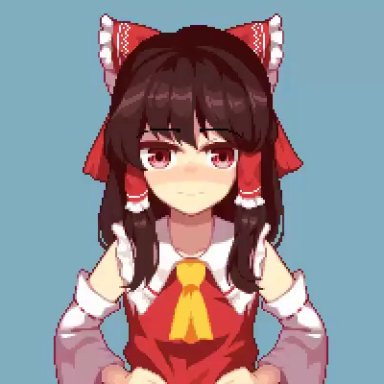 touhou, reimu hakurei, furumero, 1girls, armpits, breasts, brown hair, exposed breasts, female, female only, red eyes, solo, solo female, animated, no sound