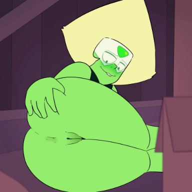 cartoon network, steven universe, gem (species), peridot (steven universe), artist request, 1girls, ass, ass focus, big ass, bottomless, dat ass, green skin, huge ass, laying on side, nude