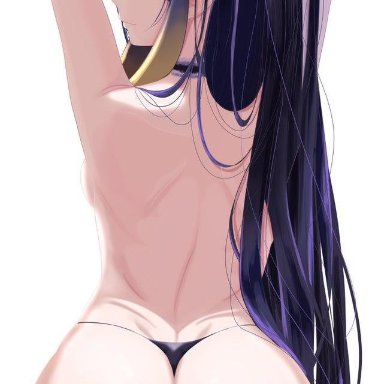 hololive, hololive english, ninomae ina'nis, ass, back, big ass, looking at viewer, looking back, thick thighs, thong, virtual youtuber