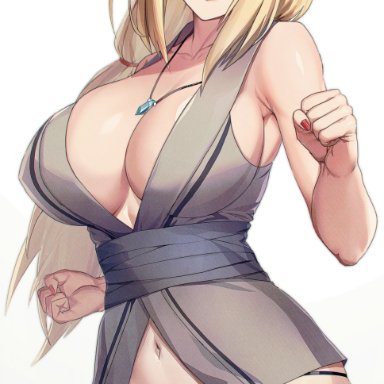 naruto, naruto (classic), naruto (series), naruto shippuden, tsunade, olikkwak, 1girls, almost naked, bare arms, bare chest, bare shoulders, bare thighs, barely clothed, big breasts, blonde hair