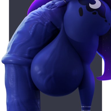 friendship is magic, hasbro, my little pony, princess luna (mlp), lunar57, animal genitalia, animal penis, anthro, areola, balls, big balls, big penis, blue balls, blue penis, blue skin