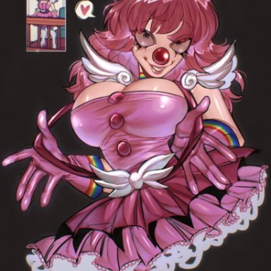 gyakuten saiban, geiru toneido, speedoru, big breasts, breasts, clown, clown girl, clown makeup, clown nose, clussy, clussy fever, huge breasts, large breasts, sarapdraws, tight clothing