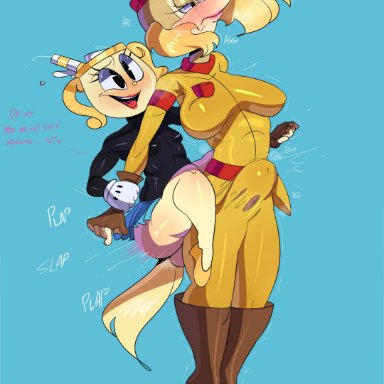 cuphead (game), ms. chalice, pilot saluki (cuphead), tayuri, 1futa, 1girls, anthro, clothed, clothing, dog girl, duo, female, fully clothed, furry, futa on female