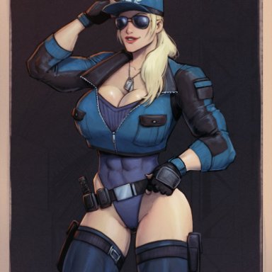 mortal kombat, mortal kombat 11, mortal kombat x, sonya blade, devil hs, 1girl, 1girls, abs, adapted costume, alternate breast size, big breasts, blonde, busty, cameltoe, dog tags