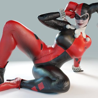 batman (series), dc, dc comics, harley quinn, harley quinn (classic), smitty34, 1girls, big breasts, bodysuit, facepaint, female, female only, skin tight, solo, solo female