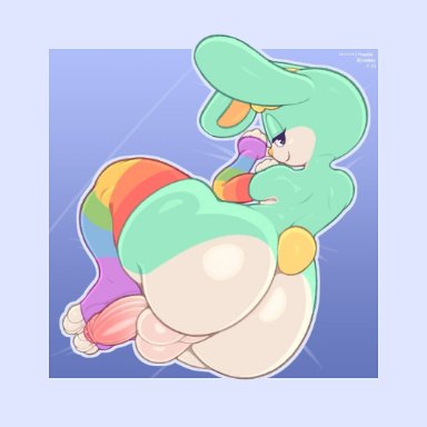 animal crossing, sasha (animal crossing), frumples, anthro, arm sleeves, big ass, big balls, big butt, bunny boy, bunny ears, bunny tail, feet, femboy, foreskin, furry