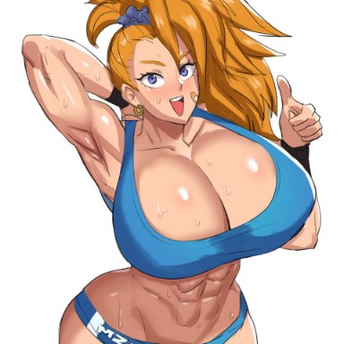 one-punch man, captain mizuki, hyenahonk, 1girls, abs, arm behind head, arm up, armpits, athletic, athletic female, bandage, bandage on face, bare shoulders, belly, belly button